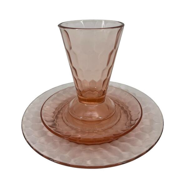 Vintage Jeanette Pink Hex Depression Glass Set of 3, Plates &‎ Glass Hexagon - Picture 2 of 12